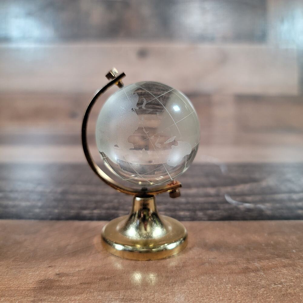 Vintage Miniature Desktop Globe - Etched Glass Globe Approximately 3" Tall